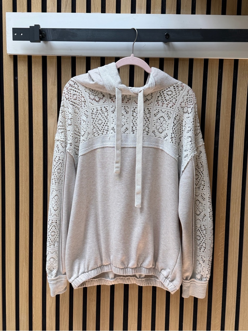 gimmicks by BKE Cream Crochet Lace Hoodie Sweater